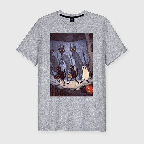 Мужская slim-футболка Коты на хэллоуин / Меланж – фото 1