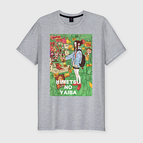 Мужская slim-футболка Клинок рассекающий демонов Нэдзуко Камадо / Меланж – фото 1