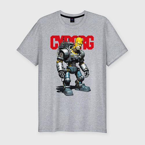 Мужская slim-футболка Cyborg Homer Simpson - ai art fantasy / Меланж – фото 1