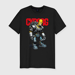 Футболка slim-fit Cyborg Homer Simpson - ai art fantasy, цвет: черный