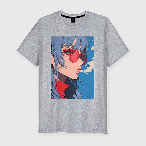 Мужская slim-футболка Девушка в очках арт / Меланж – фото 1