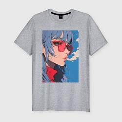 Футболка slim-fit Девушка в очках арт, цвет: меланж