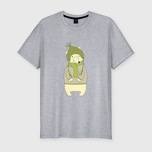 Мужская slim-футболка Медведь в свитере / Меланж – фото 1