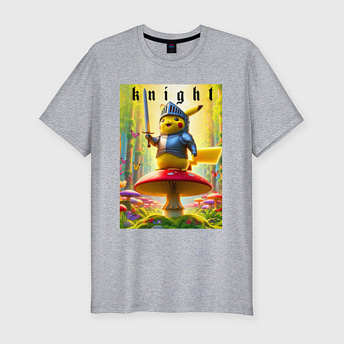 Мужская slim-футболка Пикачу - рыцарь на мухоморе / Меланж – фото 1