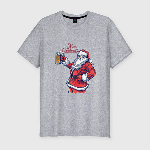 Мужская slim-футболка Merry Christmas Santa beer / Меланж – фото 1