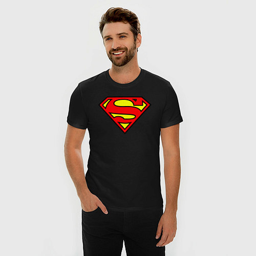 Мужская slim-футболка Superman logo / Черный – фото 3