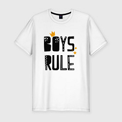 Футболка slim-fit Мальчики рулят, цвет: белый