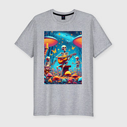 Футболка slim-fit Соло скелета на гитаре под грибами, цвет: меланж
