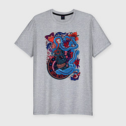 Футболка slim-fit Арт змеи и черепа, цвет: меланж