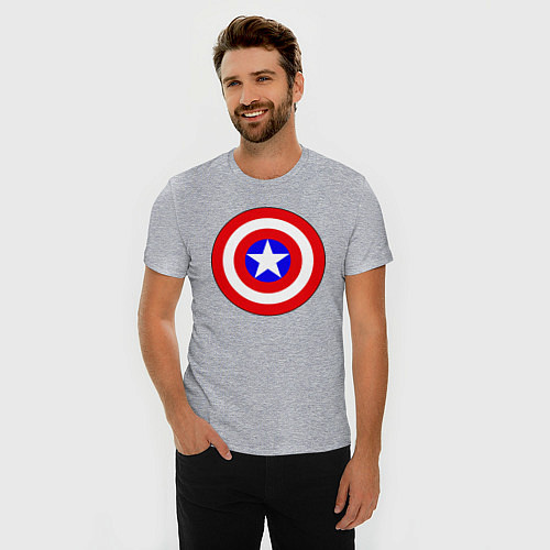 Мужская slim-футболка Captain America logo / Меланж – фото 3
