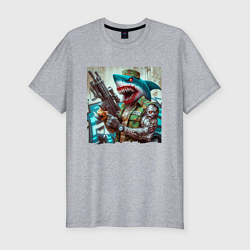 Мужская slim-футболка Dude shark - special forces / Меланж – фото 1