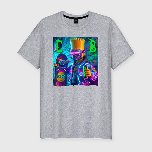 Мужская slim-футболка Скейтбордист Барт Симпсон в кибермаске - неоновое / Меланж – фото 1