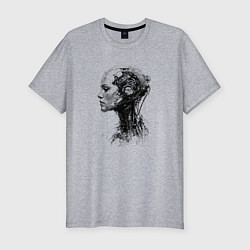 Футболка slim-fit Девушка андроид в профиль, цвет: меланж