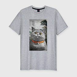 Футболка slim-fit Мемный кот в японском стиле, цвет: меланж