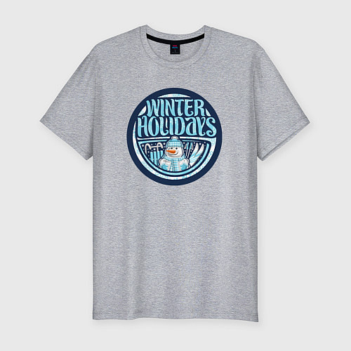 Мужская slim-футболка Снежные зимние каникулы / Меланж – фото 1
