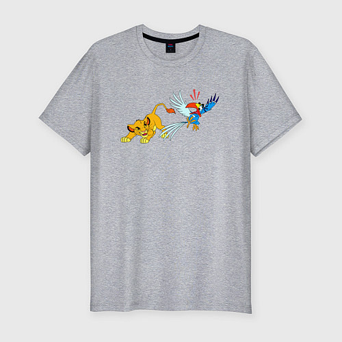 Мужская slim-футболка Simba и попуг Зазу - The Lion King / Меланж – фото 1