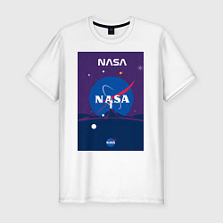 Футболка slim-fit NASA фиолетовый плакат, цвет: белый