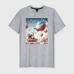 Футболка slim-fit Чаепитие крылатого слона - психоделика, цвет: меланж