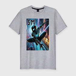 Футболка slim-fit Neon Spider-man - ai art fantasy, цвет: меланж