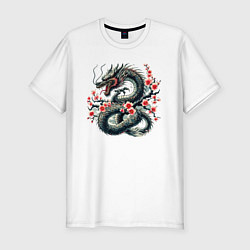 Футболка slim-fit Japanese dragon and sakura - irezumi, цвет: белый