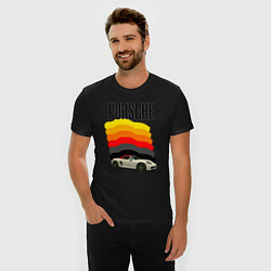Футболка slim-fit Автомобиль Porsche на фоне флага ФРГ, цвет: черный — фото 2