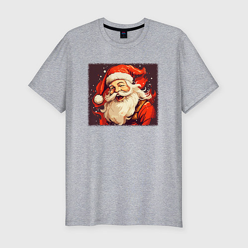 Мужская slim-футболка Дед Мороз весёло улыбается / Меланж – фото 1