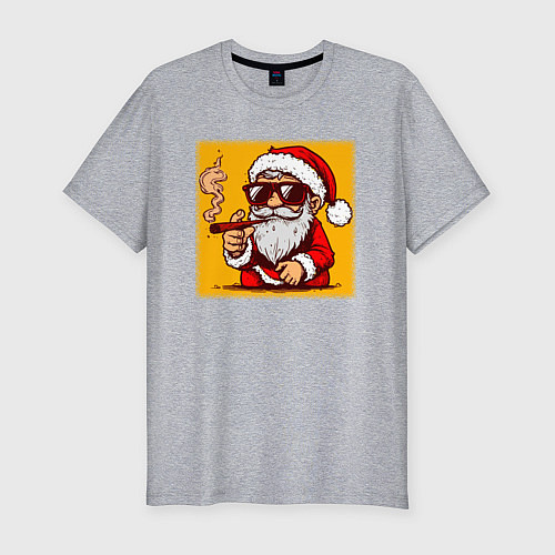 Мужская slim-футболка Санта Клаус курит / Меланж – фото 1
