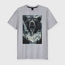 Футболка slim-fit Медведь с оскаленной пастью, цвет: меланж