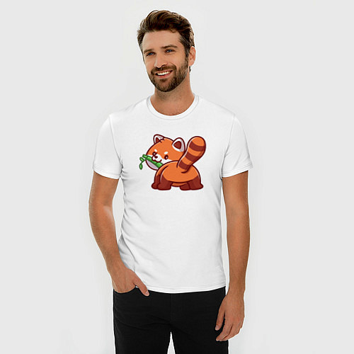 Мужская slim-футболка Игривая красная панда / Белый – фото 3