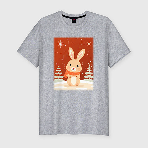 Мужская slim-футболка Снежный милый кролик / Меланж – фото 1