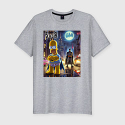 Футболка slim-fit Homer Simpson vs Batman - ai art joke, цвет: меланж