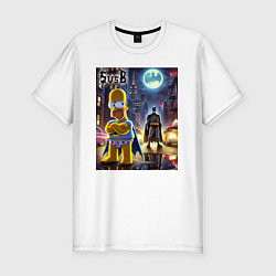 Футболка slim-fit Homer Simpson vs Batman - ai art joke, цвет: белый