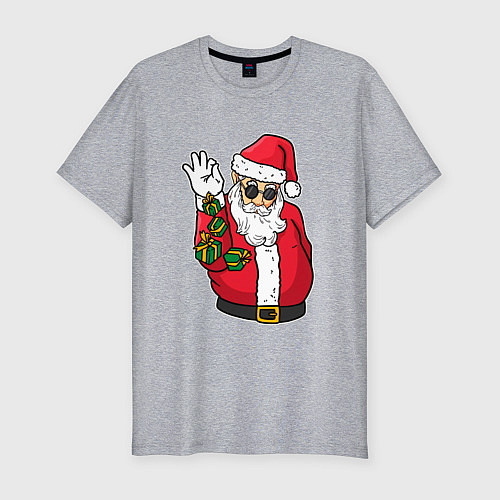Мужская slim-футболка Дед мороз сыплет подарками / Меланж – фото 1