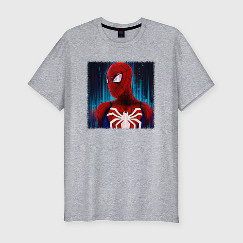 Мужская slim-футболка Человек паук новый / Меланж – фото 1