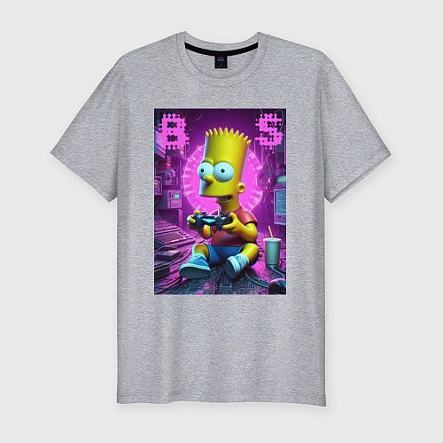 Мужская slim-футболка Bart Simpson - cool gamer / Меланж – фото 1