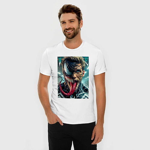 Мужская slim-футболка Venom and Eddie - ai art fantasy / Белый – фото 3