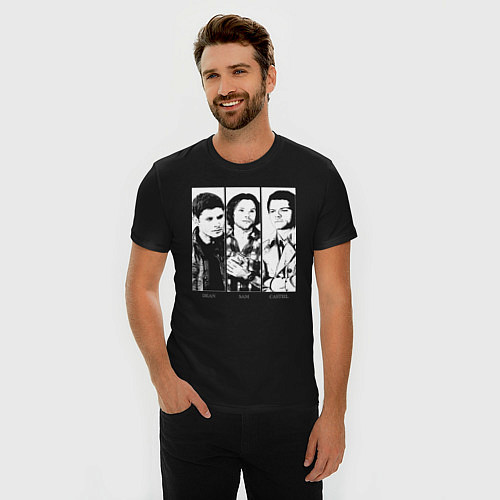 Мужская slim-футболка Винчестеры трио чб / Черный – фото 3