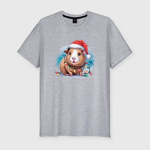 Мужская slim-футболка Новогодняя морская свинка / Меланж – фото 1
