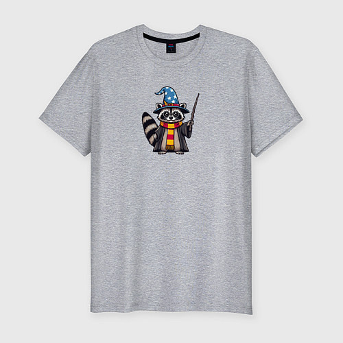 Мужская slim-футболка Енот с волшебной палочкой Гарри Поттер пародия / Меланж – фото 1