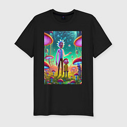 Футболка slim-fit Morty and Rick on a neon planet, цвет: черный