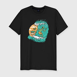 Футболка slim-fit Пришелец серфер, цвет: черный