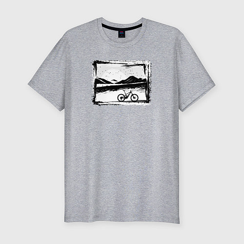 Мужская slim-футболка Птицы, горы и байк / Меланж – фото 1