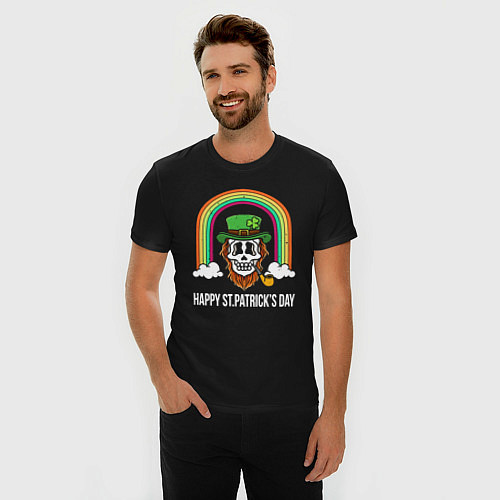 Мужская slim-футболка Happy St Patricks day - skull / Черный – фото 3