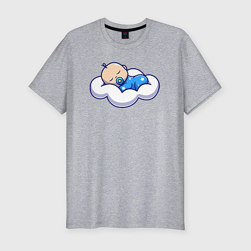 Мужская slim-футболка Младенец на облаке / Меланж – фото 1
