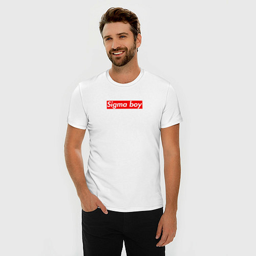 Мужская slim-футболка Сигма бой supreme style из песни мерч - тик-ток ме / Белый – фото 3