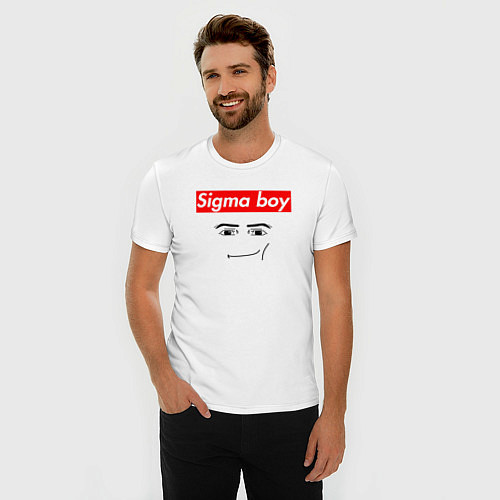 Мужская slim-футболка Sigma boy roblox face - gaming meme collab / Белый – фото 3