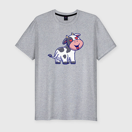 Мужская slim-футболка Влюблённая коровка / Меланж – фото 1