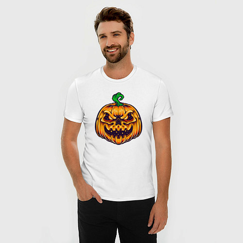 Мужская slim-футболка Halloween pumpkin / Белый – фото 3