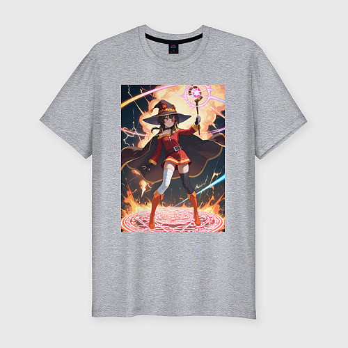 Мужская slim-футболка Мегумин колдует взрывную магию / Меланж – фото 1