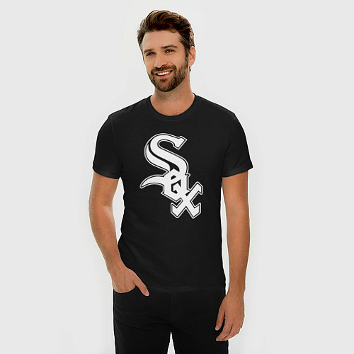 Мужская slim-футболка Chicago white sox - baseball / Черный – фото 3